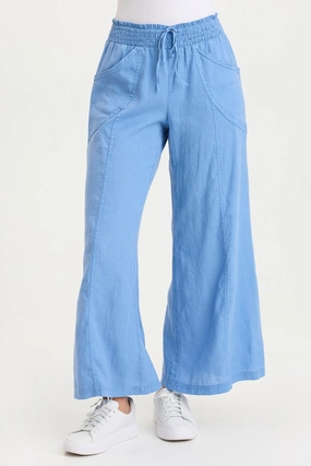 Pia Paper-Bag Waist Linen Wide Leg Pant Flexible Knee Articulation No Gap Waist Construction
