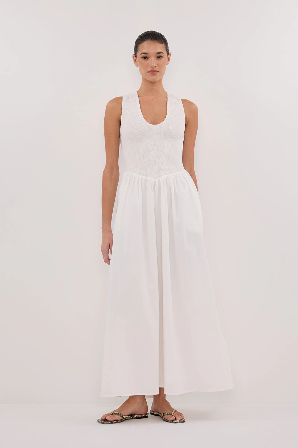 Body Harmony Trend Detail FLORENCE WHITE SLEEVELESS COTTON MIDI DRESS