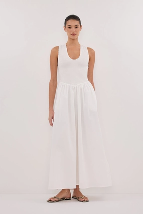 Balanced feel FLORENCE WHITE SLEEVELESS COTTON MIDI DRESS