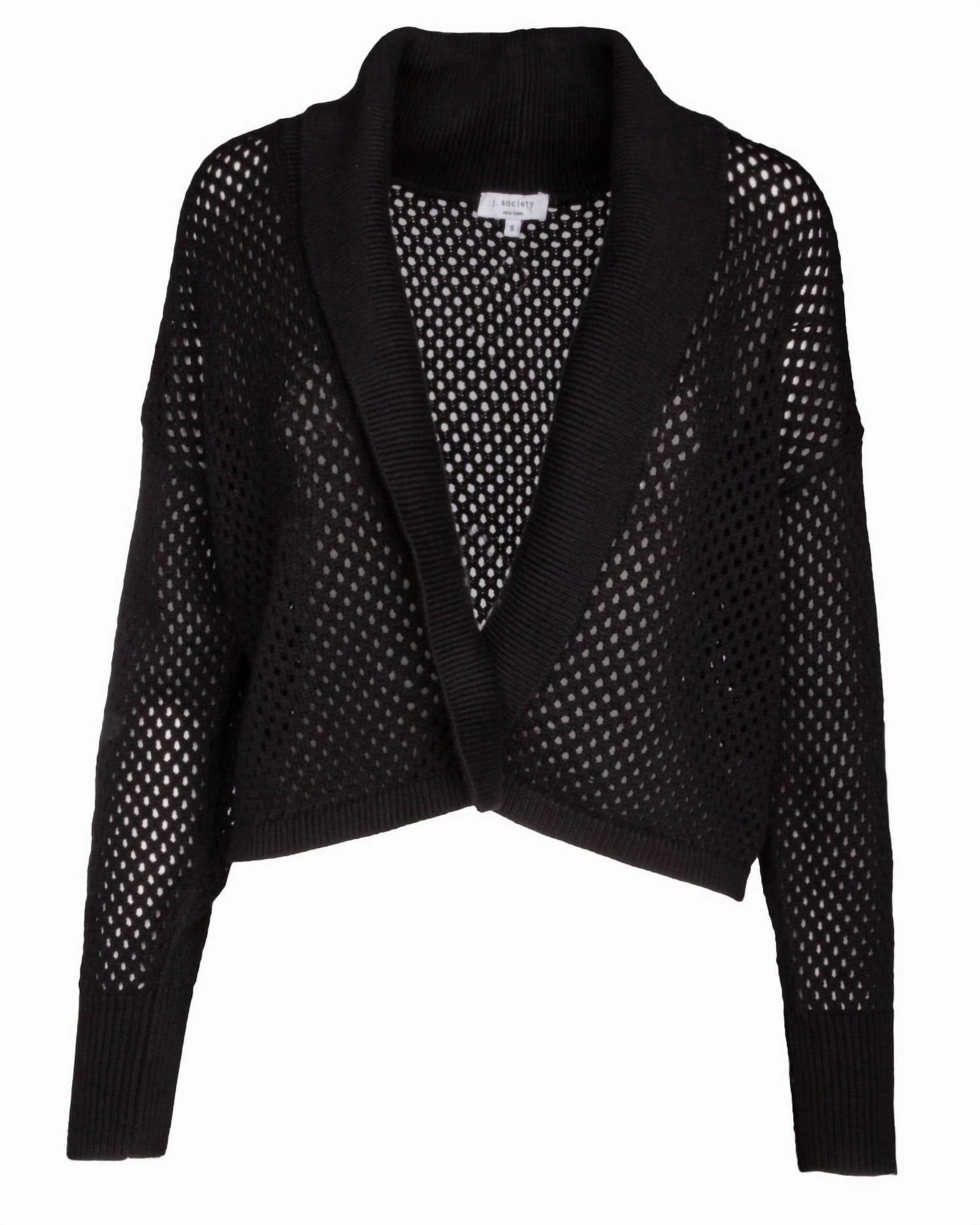 Women's Crochet Bolero In Black Merino Wool Fade Resistant Textiles