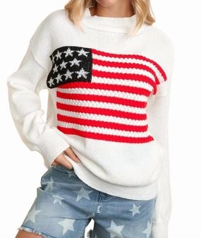 Women's You're A Grand Ol Flag Sweater In White Comfortable Look