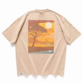 (ZT1511) Giraffe Embroidery Double Pocket Tee Modern Casual