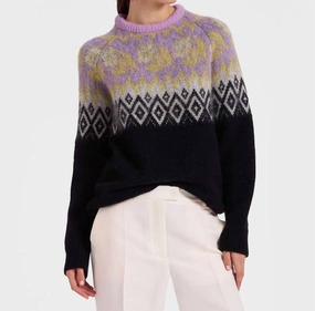 Snuggly Knit Wrinkle Resistant Knit Slope Fair Isle Sweater In Black