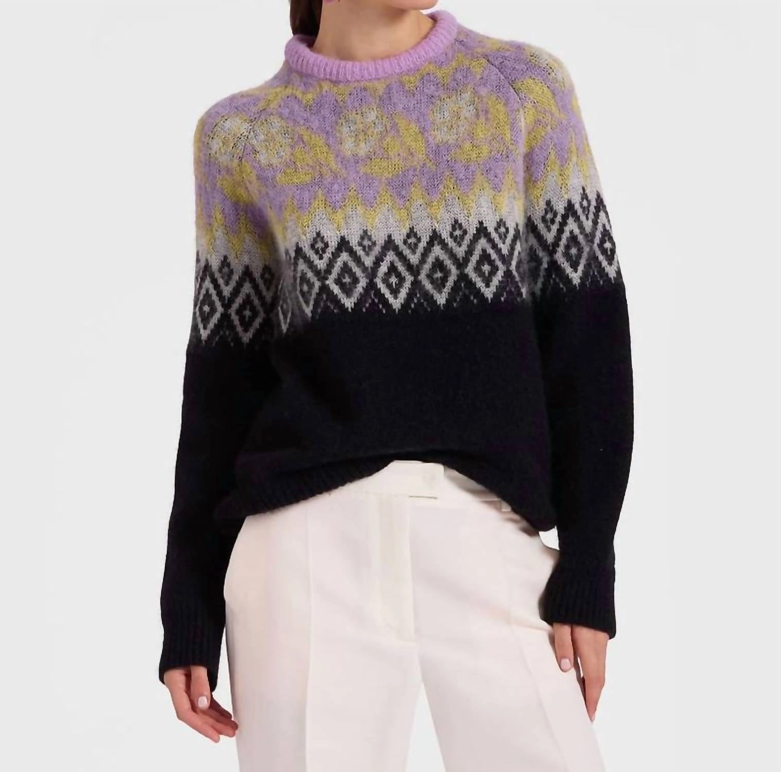 Snuggly Knit Wrinkle Resistant Knit Slope Fair Isle Sweater In Black