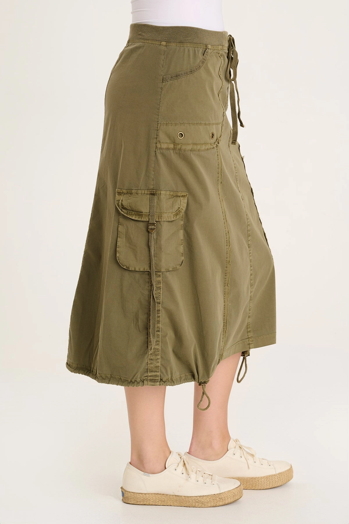 Comfy Look Fold Over Design Castalina Poplin Cargo Midi Skirt