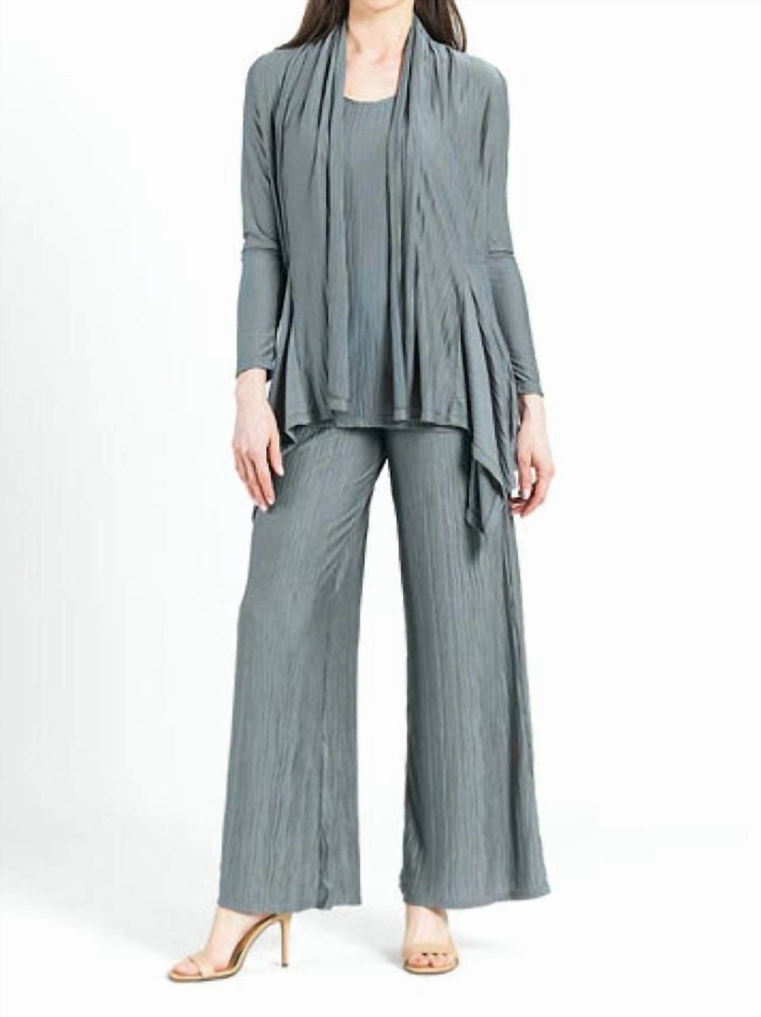 Oversized Silhouette Effortless Knit Soft Pleat Knit - Cardigan & Tank Twinset In Olive
