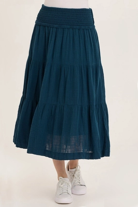 Paigene Gauze Tiered Skirt Cozy Vibes Laser cut