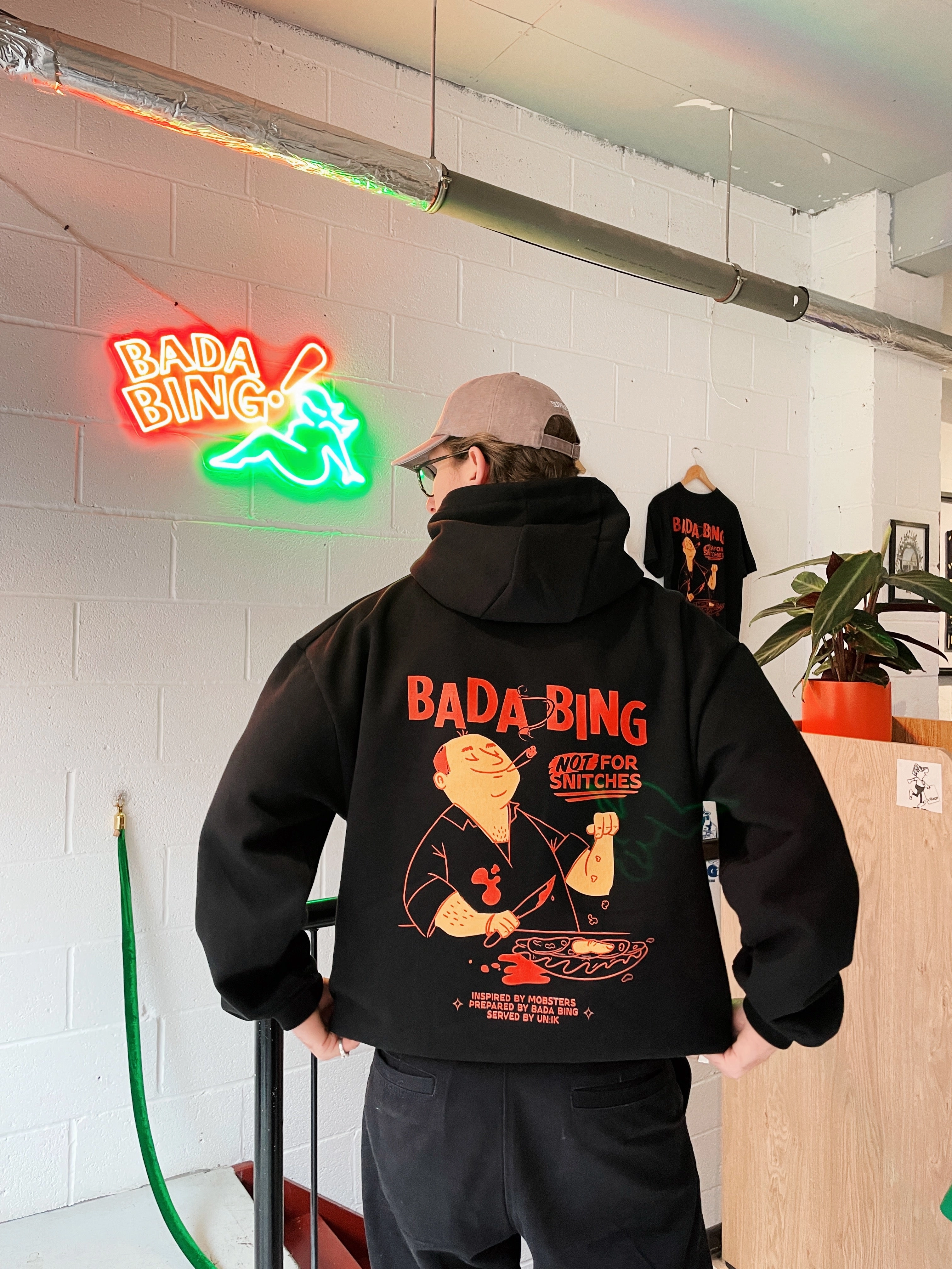 Bada Bing X UN:IK 'Snitches' Heavyweight Hoodie - Black Windproof Layer Elephant like