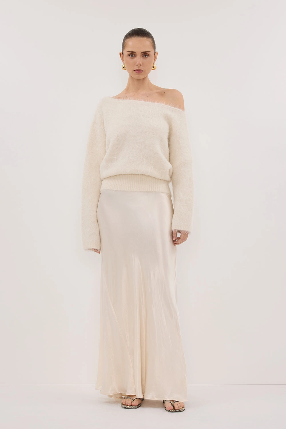 Four Way Stretch Fabric Trendy Appeal SALMA IVORY ASYM KNIT JUMPER