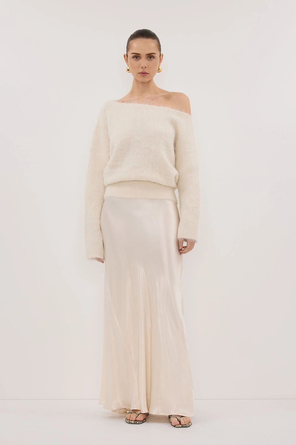 SALMA IVORY ASYM KNIT JUMPER Cold Weather Fade Resistant Finish