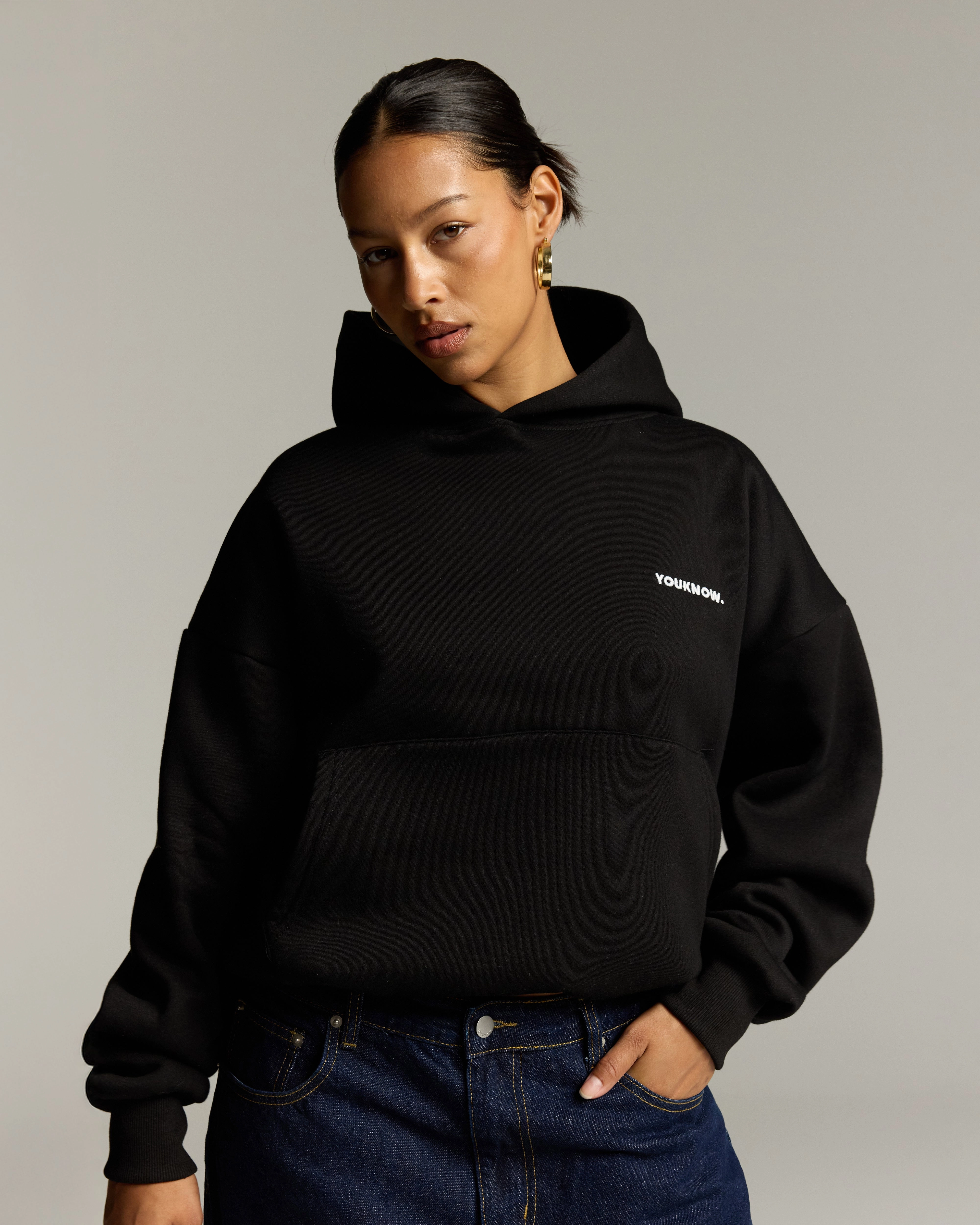 Adjustable Drawstrings Office Wear Core Box Hoodie | Black