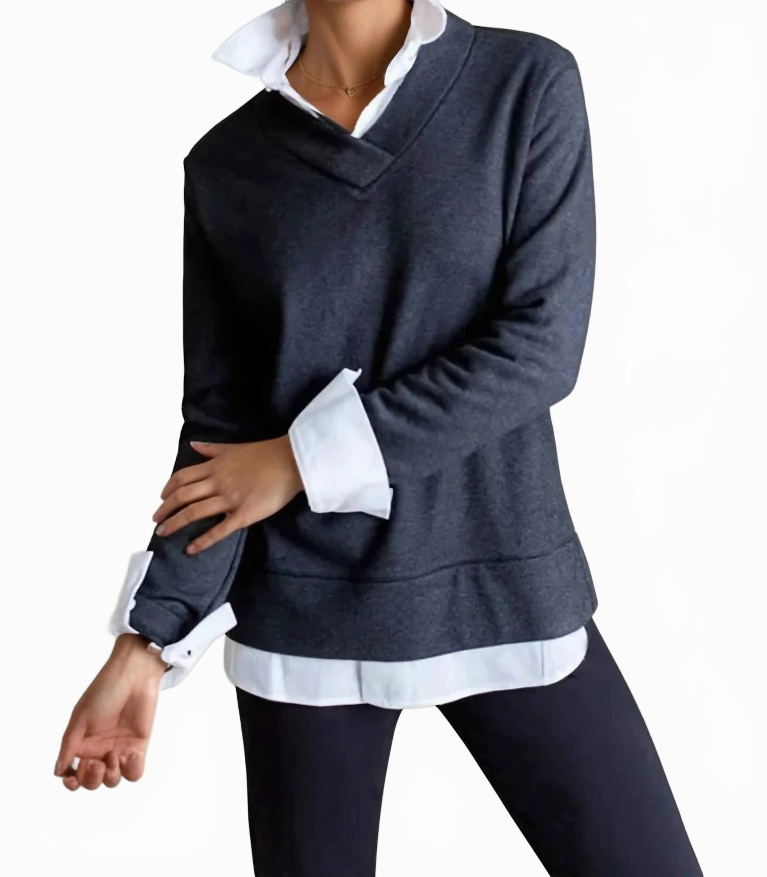 Trendy Knitwear Versatile knitwear Power Vee 'sweater' Sweatshirt In Charcoal Grey