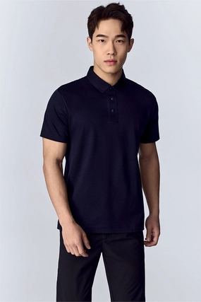 Summer Casual Softex Snap-Front Polo | Navy NNY096