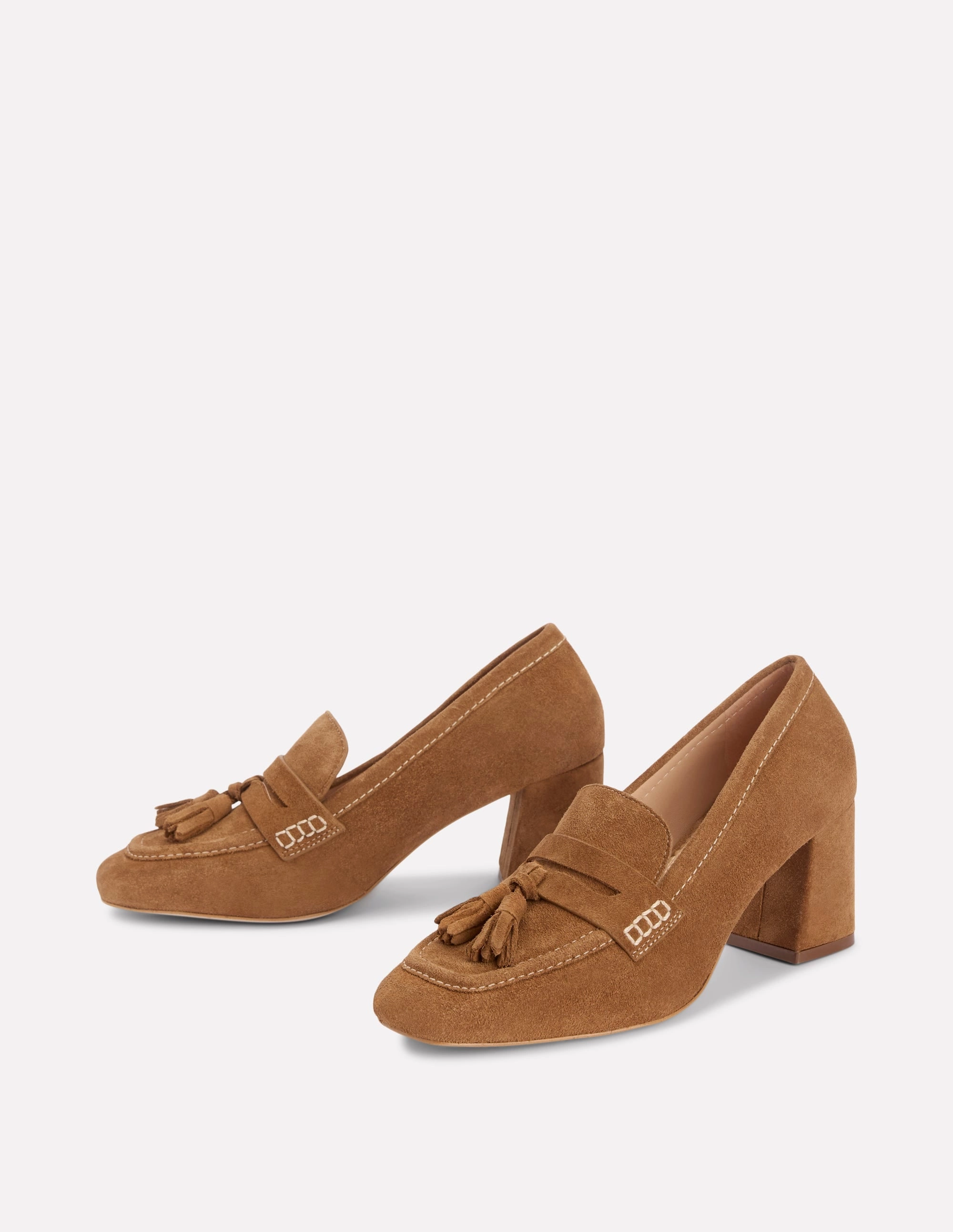 Modern Sol Block Heeled Penny Loafers-Tan