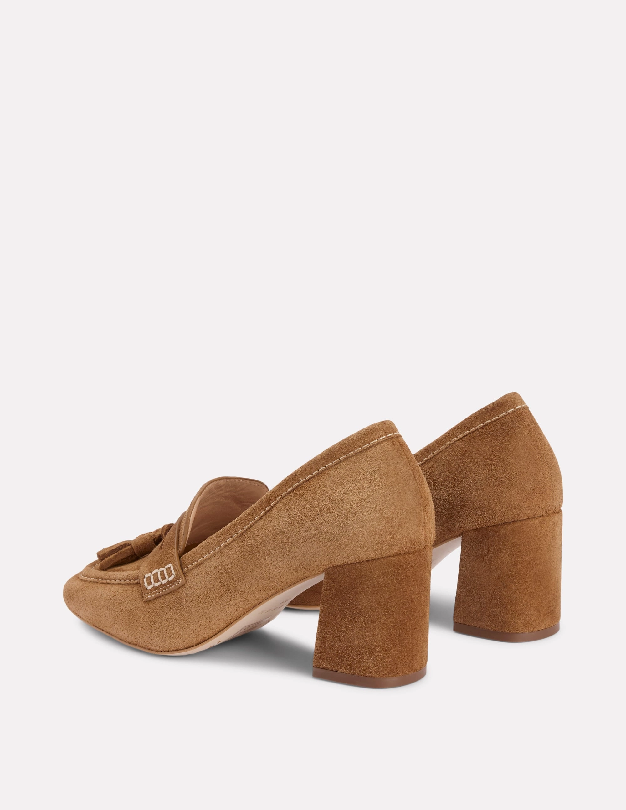 Low Heel Sol Block Heeled Penny Loafers-Tan