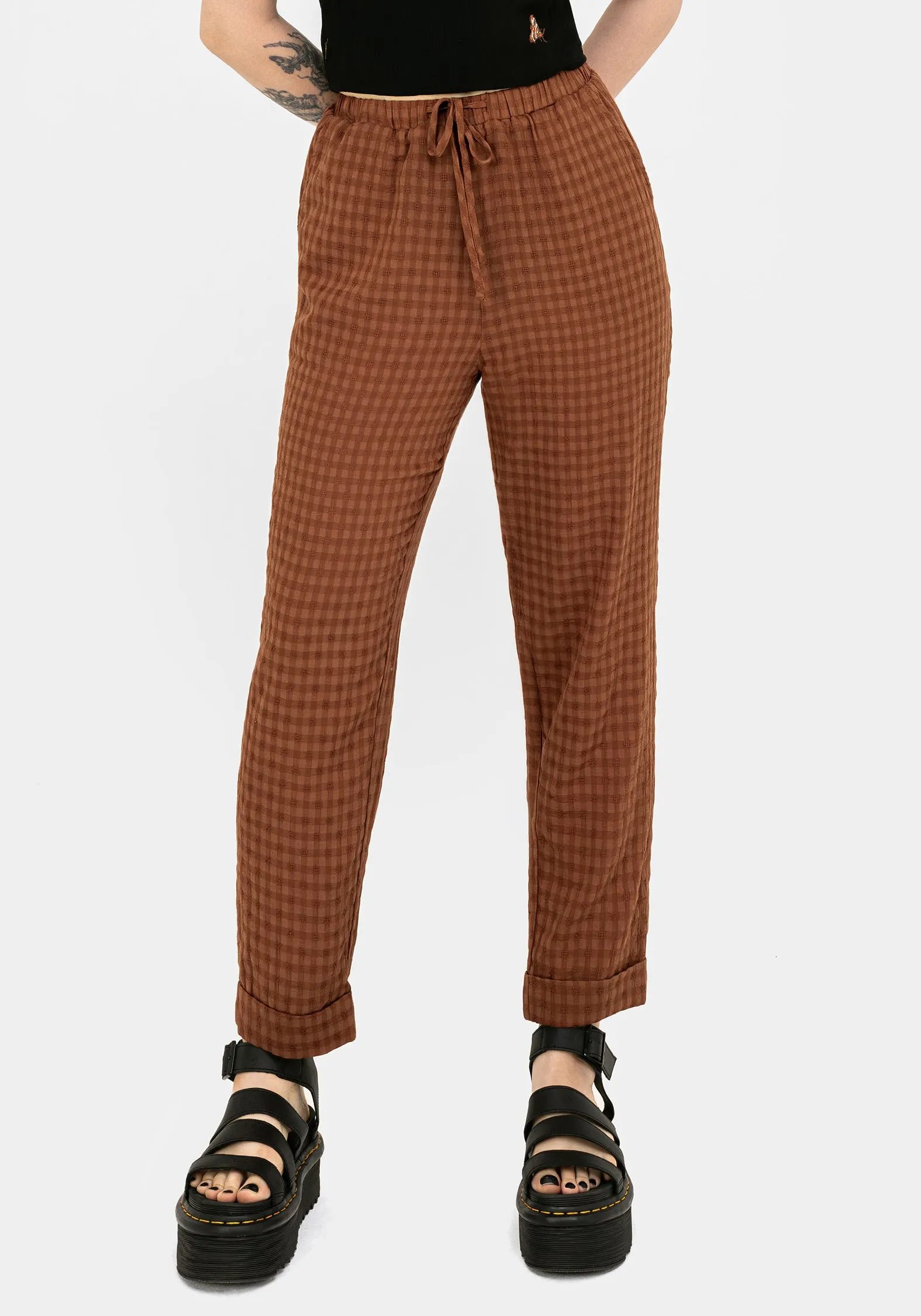 Soleil Cotton-Blend Check Tapered Trouser Daily Comfort Fit