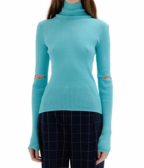 Solly Ribbed Knit Pullover In Sky Blue Cable Stitch Timeless Layering