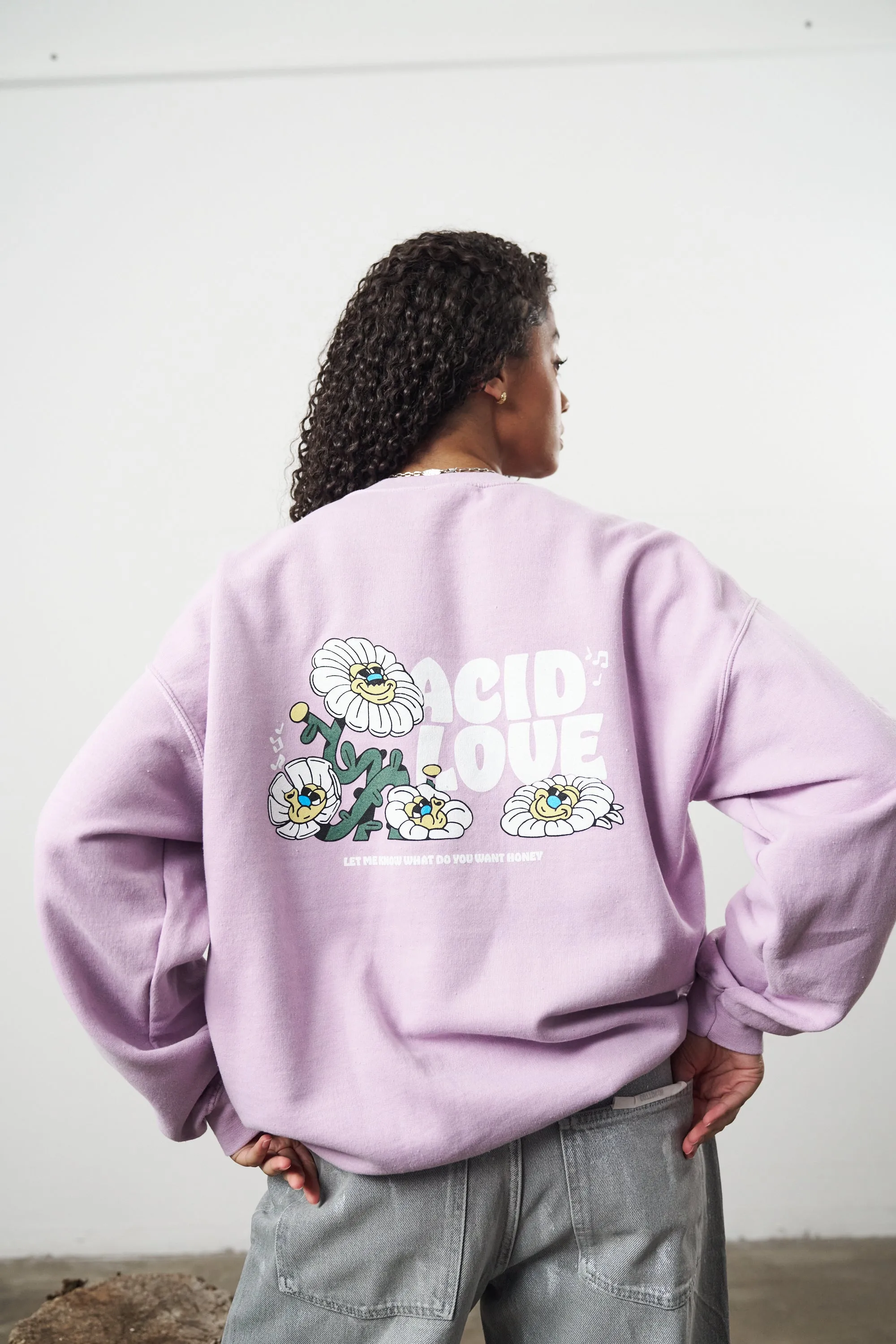 Acid Love 'Daisy' Vintage Washed Sweater -  Pink Thermal Lock Stitching Warm Comfort