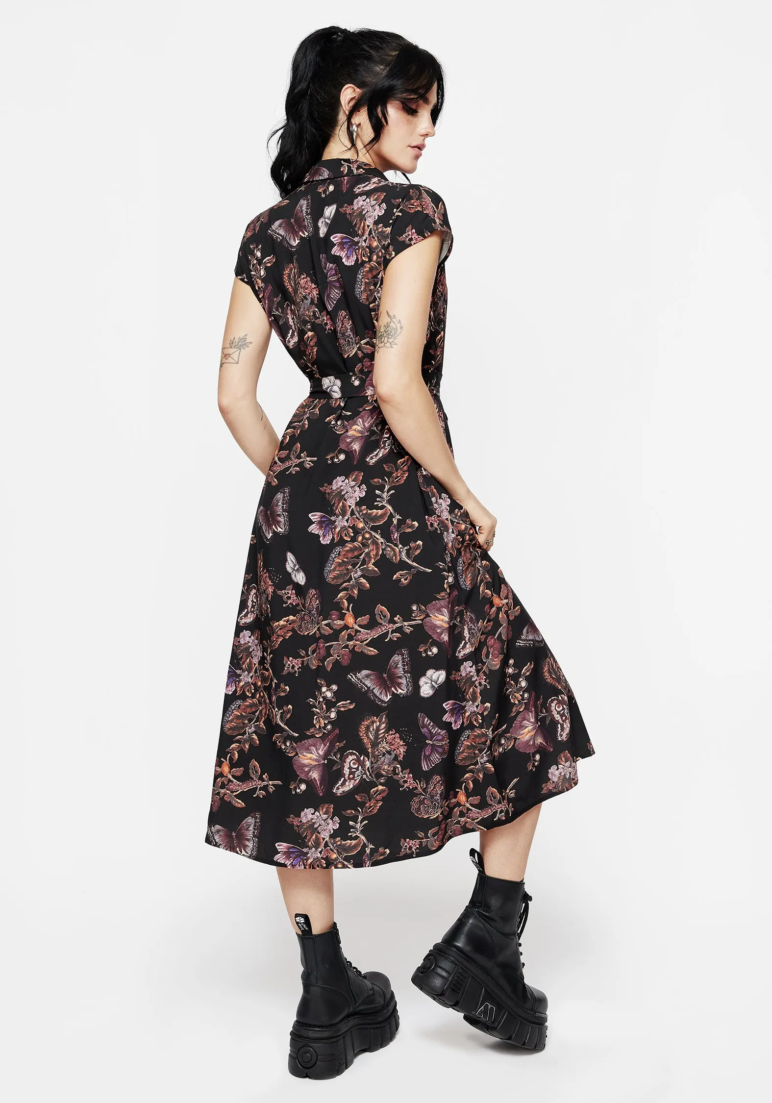 Polished Details Eloise Floral Butterfly Print Button Up Midi Dress