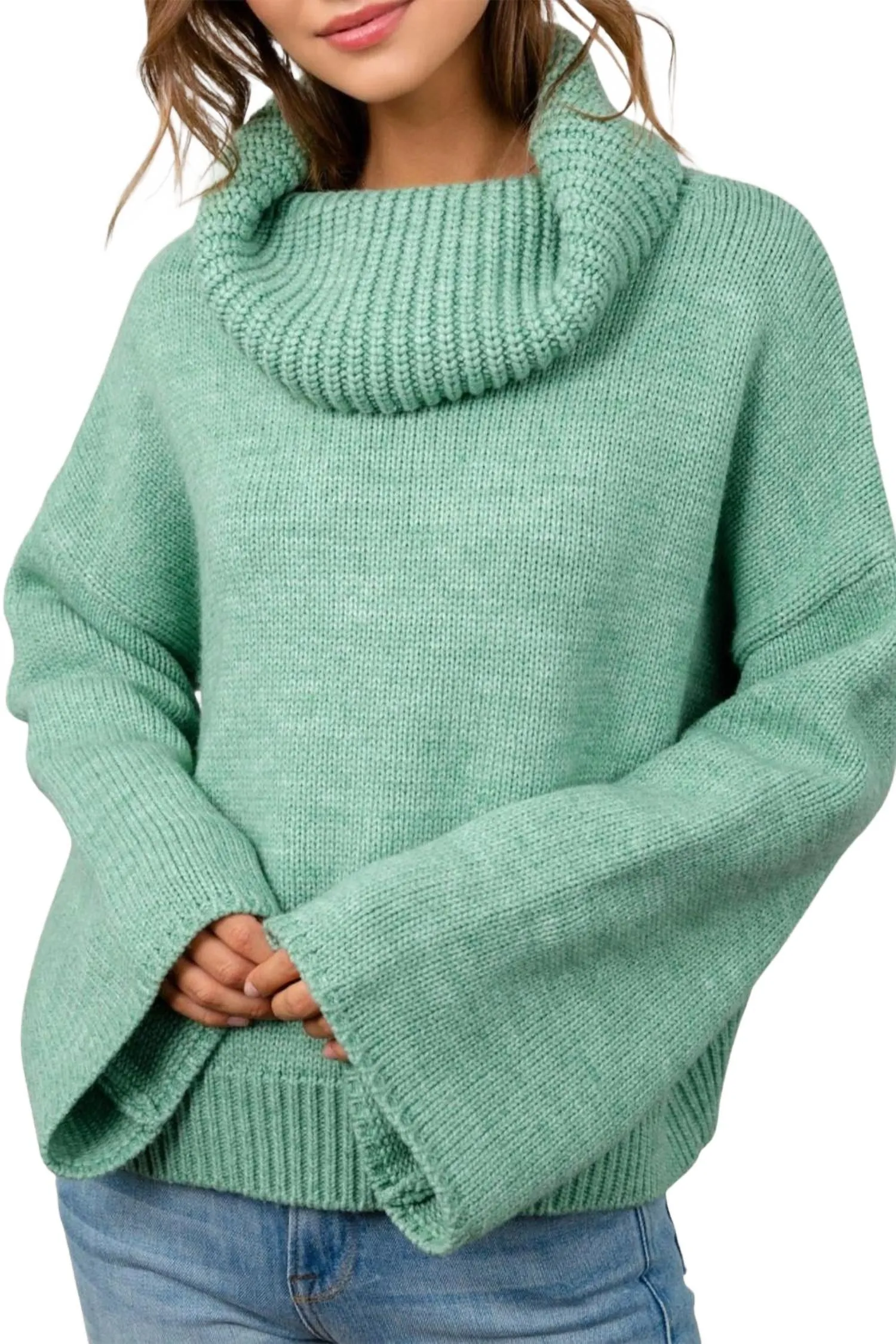Fresh Sage Oversized Sweater In Green Fashion Knit Layer Layered Wear