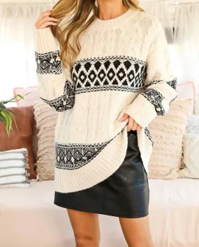 Odor Resistant Knitwear Softest Crewneck Aztec Sweater In White/black