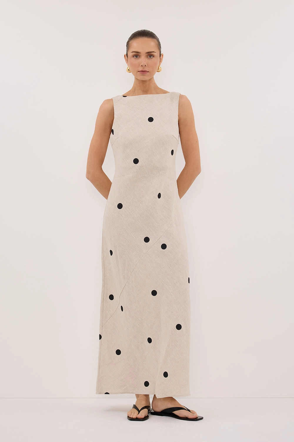 Easy Layers BEVERLY NATURAL SPOT LINEN MIDI DRESS