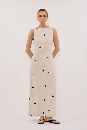 Romance Glow Gentle Fit BEVERLY NATURAL SPOT LINEN MIDI DRESS