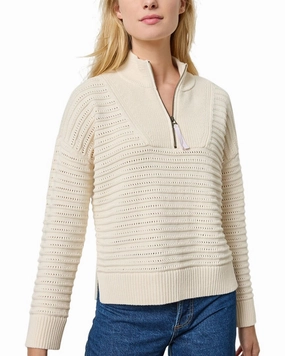 Layered Knit Style Lilla P Pointelle 1/2-Zip Sweater
