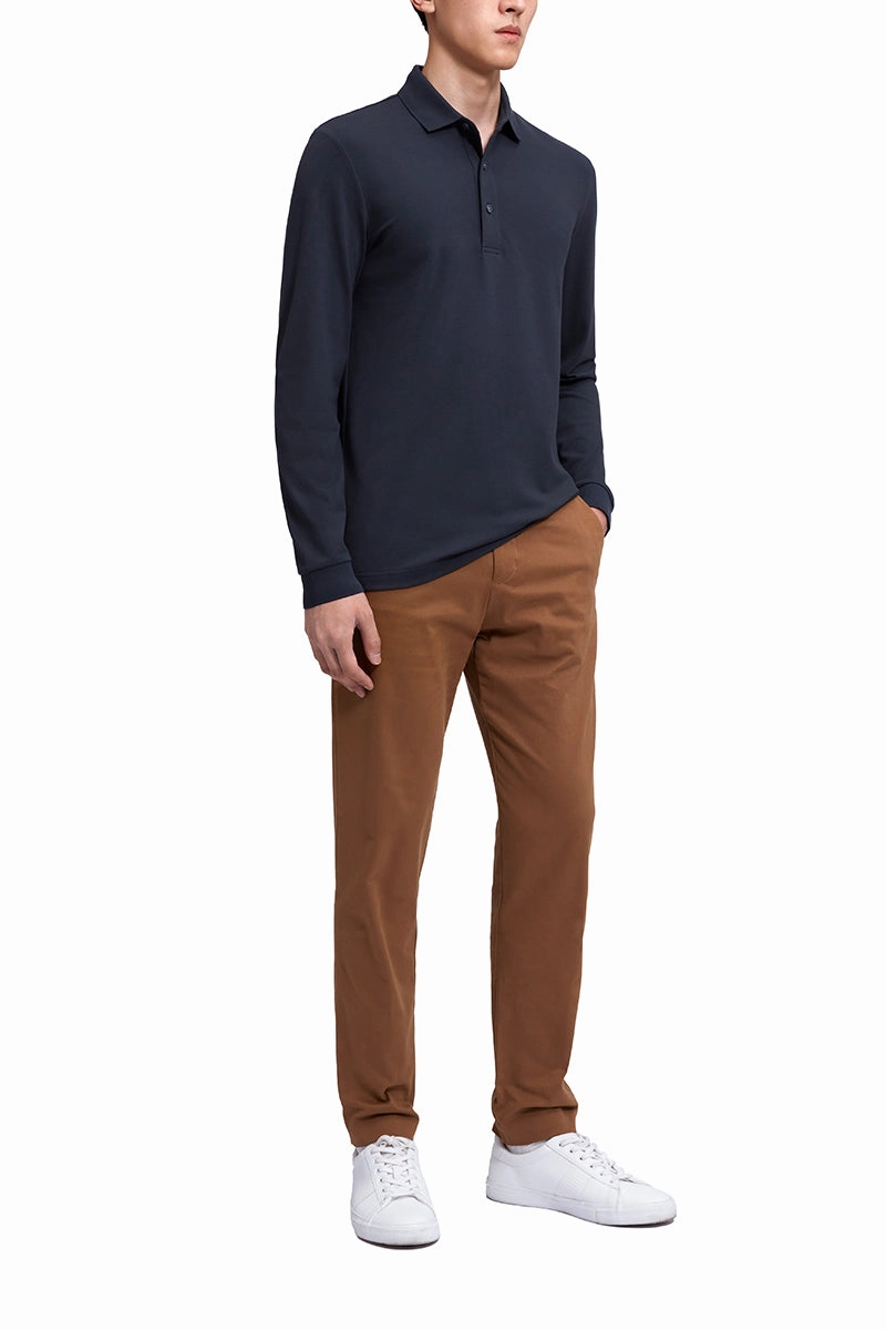 VISDRY? Pique Long Sleeve Polo | Charcoal GYE164 Classic Layer Lightweight Layer