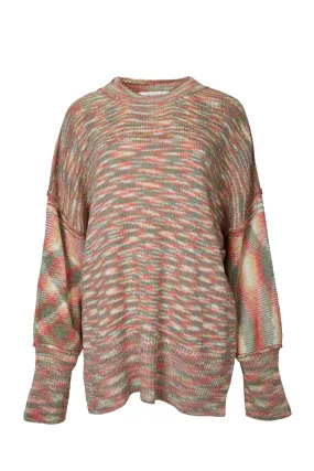 Breathable Knit Wear Durable Fabric Space-Dye Oversized Sweater In Olive Combo