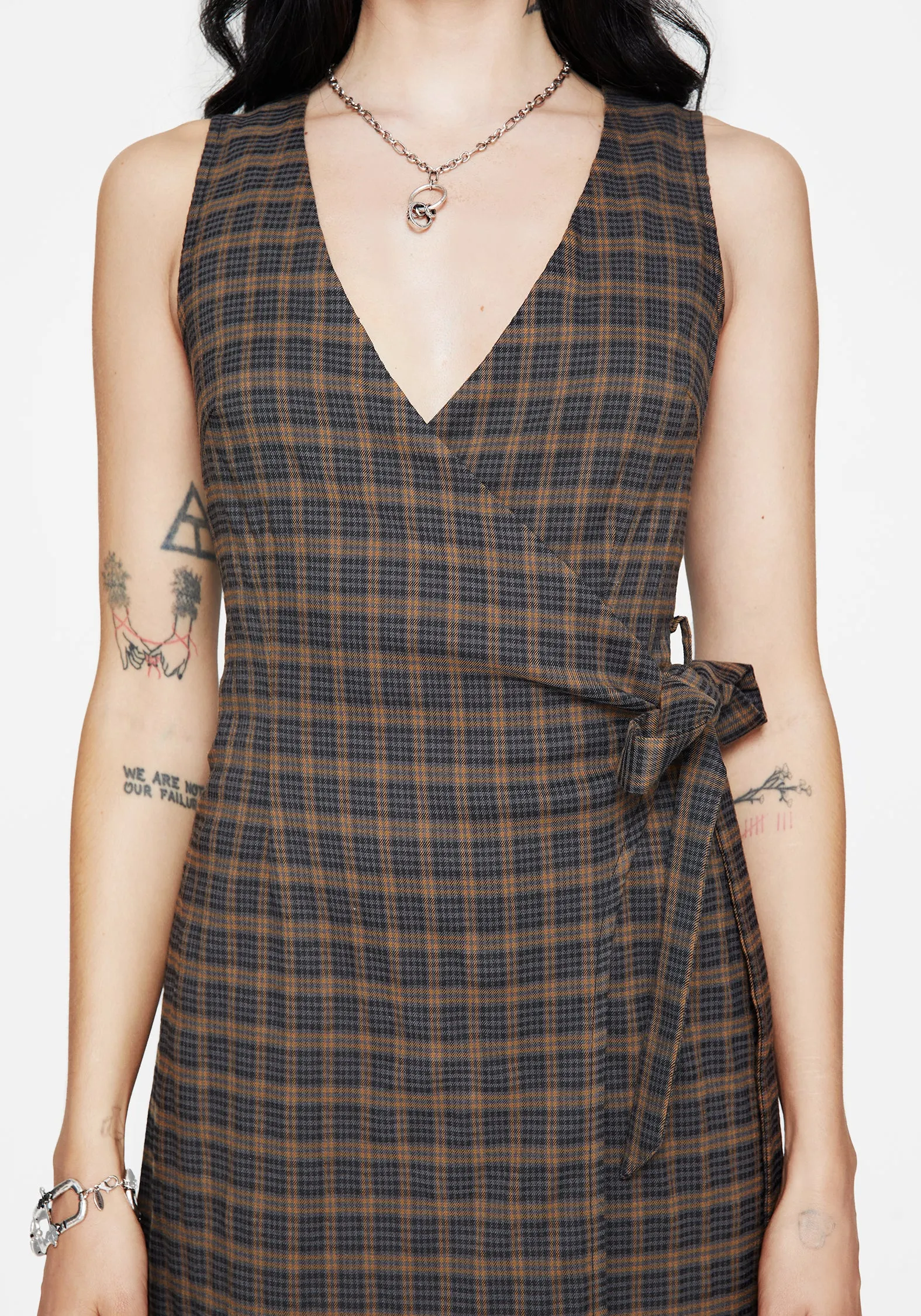 Allure Check Sleeveless Midaxi Wrap Dress Soft Fashion Fitted Shape