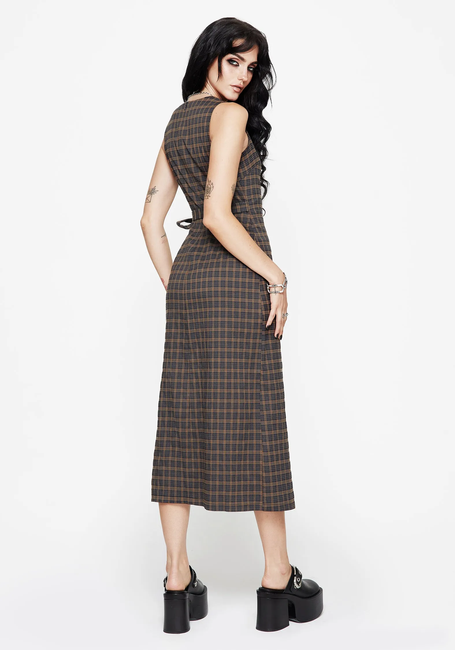 Allure Check Sleeveless Midaxi Wrap Dress Soft Drape