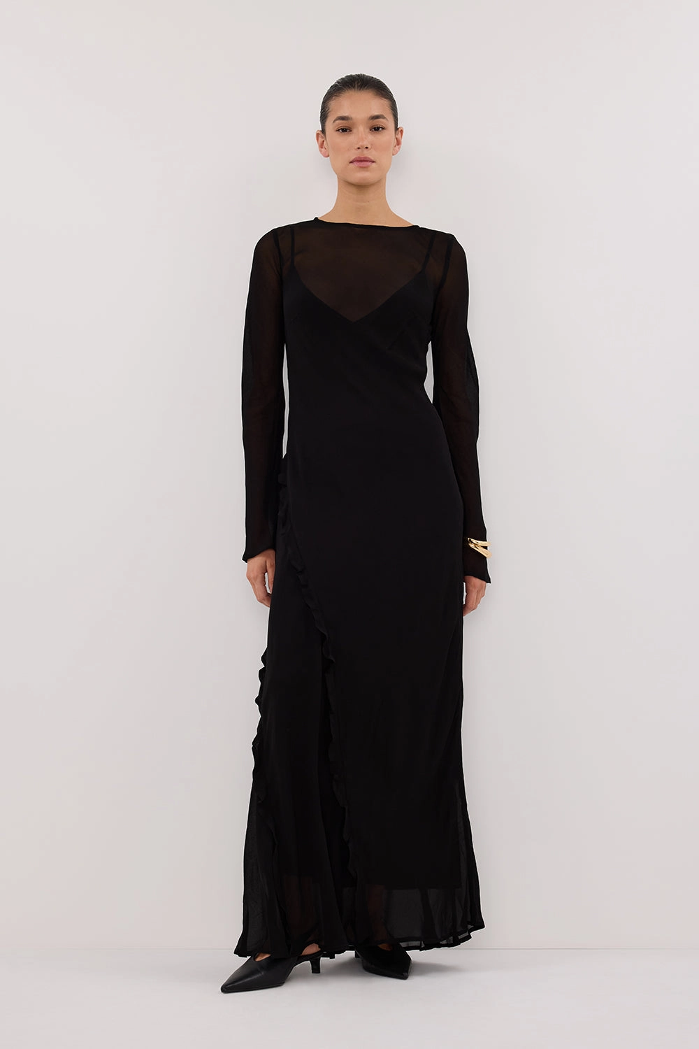 MARISSA BLACK LONG SLEEVE MAXI DRESS Airy Movement