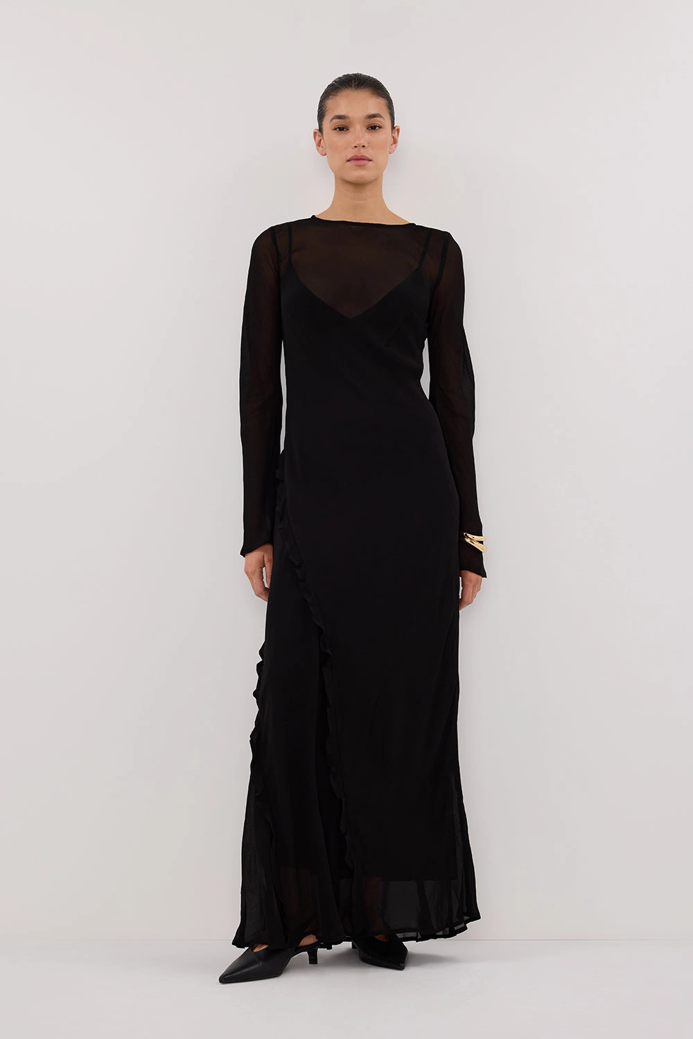Cozy Tones Work Ease MARISSA BLACK LONG SLEEVE MAXI DRESS