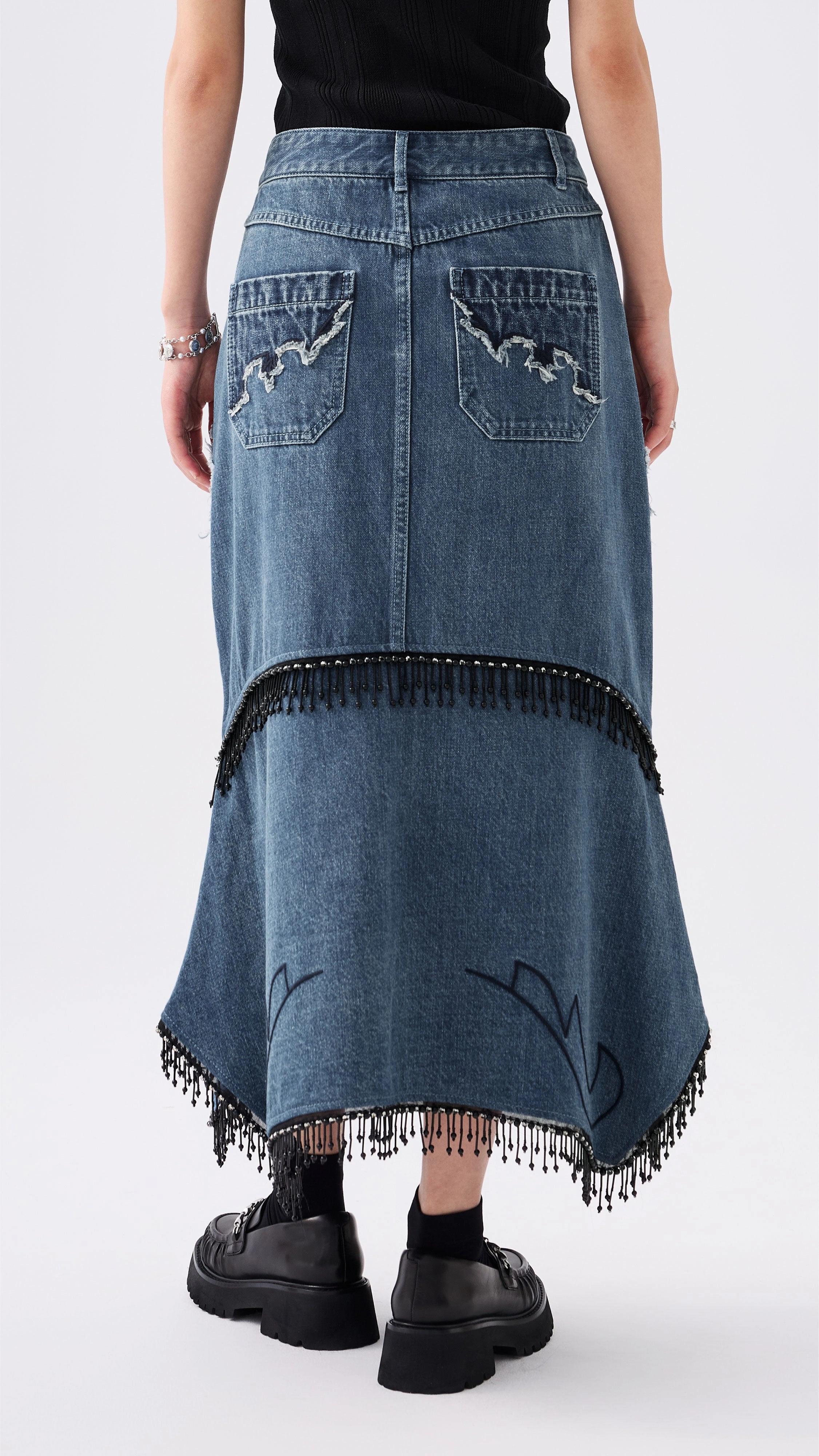 Style Preview Western Patched Denim Fishtail Skirt
