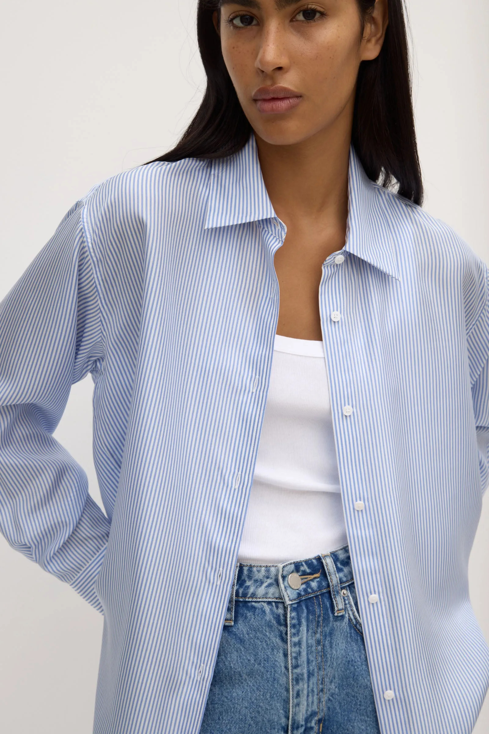 Spencer Stripe Silk Shirt Button-up Sheer Panel