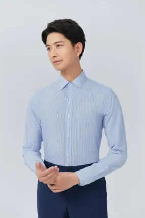 Wrinkle-Free Poplin Dress Shirt | Light Blue Stripes 25670N Unstructured Shoulder