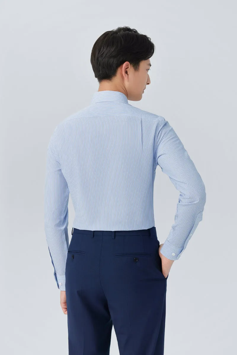 Wrinkle-Free Poplin Dress Shirt | Light Blue Stripes 25670N Edgy style