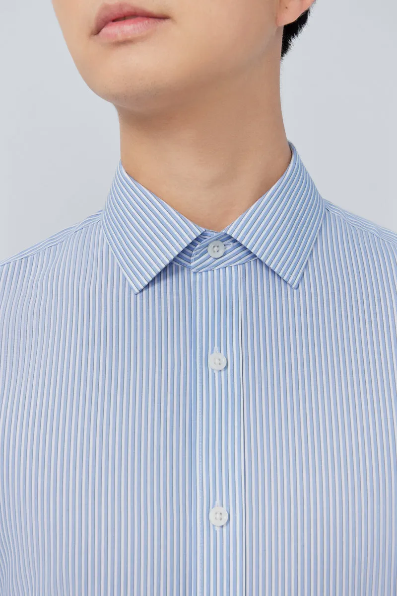 Smooth zipper closure Wrinkle-Free Poplin Dress Shirt | Light Blue Stripes 25670N