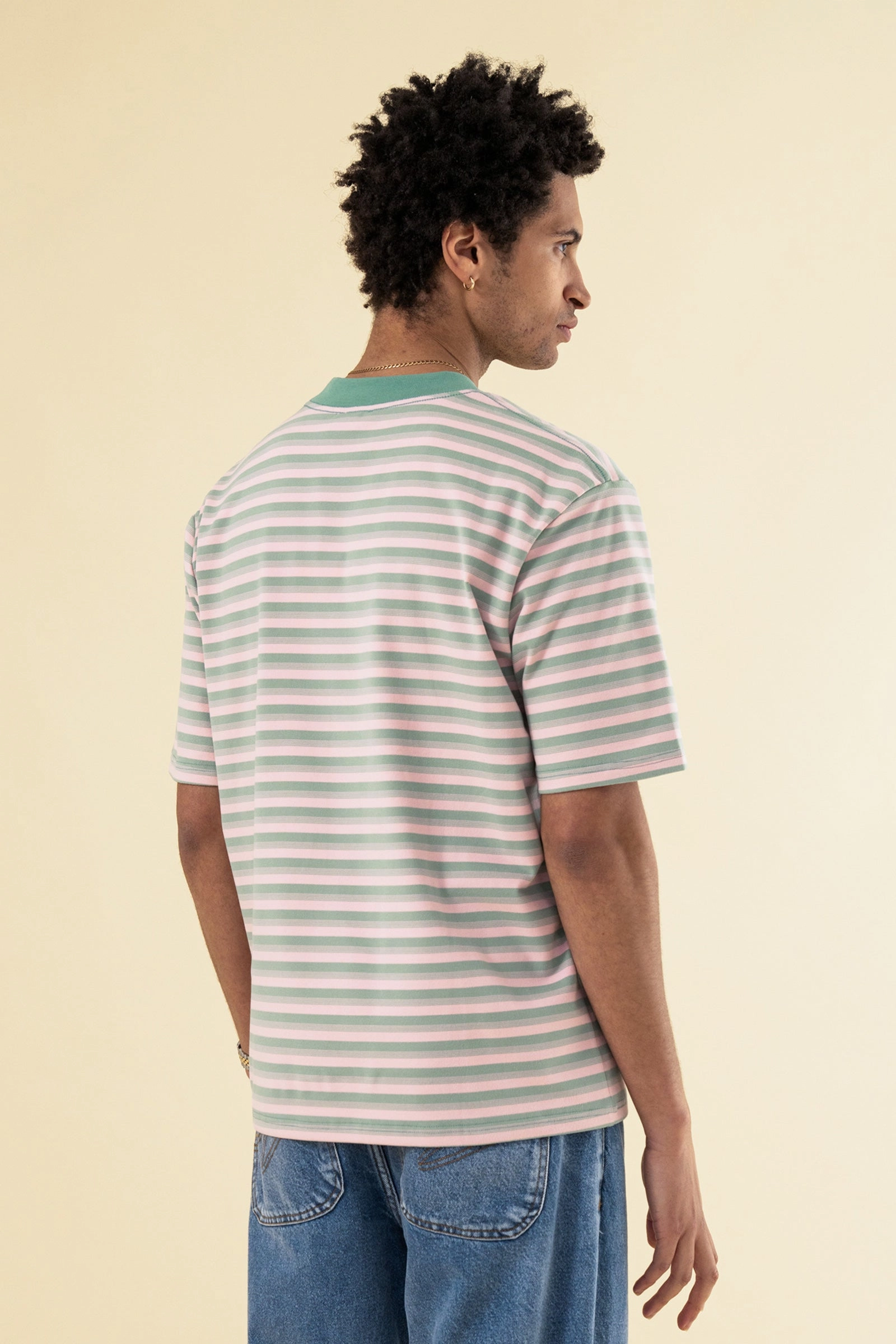 bound Peached Stripe Tee - Pink & Green Classic Trend Look