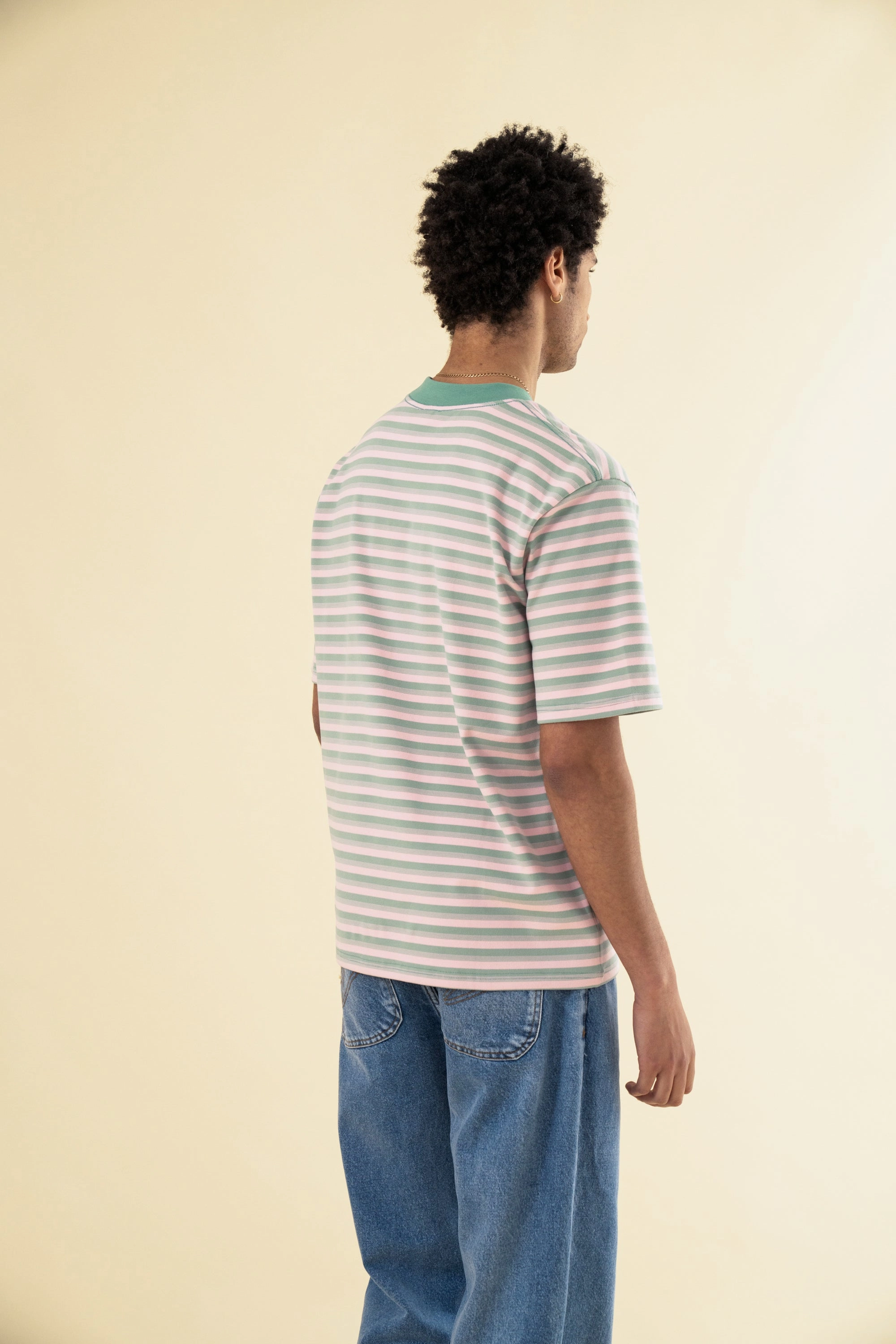 bound Peached Stripe Tee - Pink & Green Fit For Movement