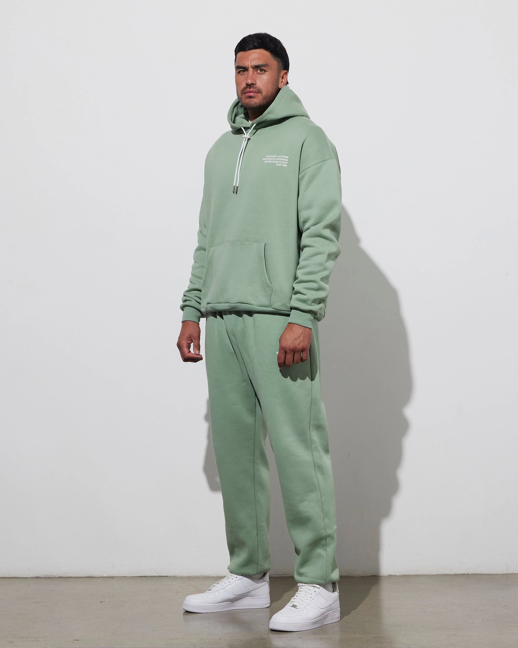 Adjustable Drawstrings Low Profile Logo Cosyszn Hoodie | Sage