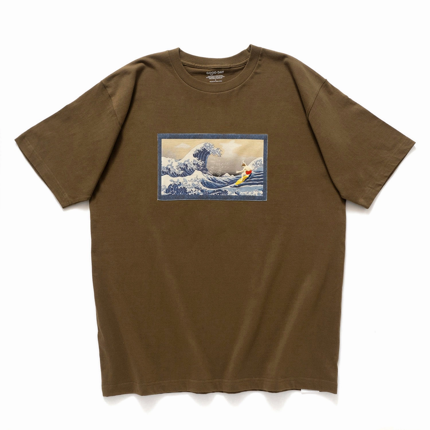 (ZT1270) Surfing in Ukiyoe Embroidery Tee Eco Certified Fiber simple design
