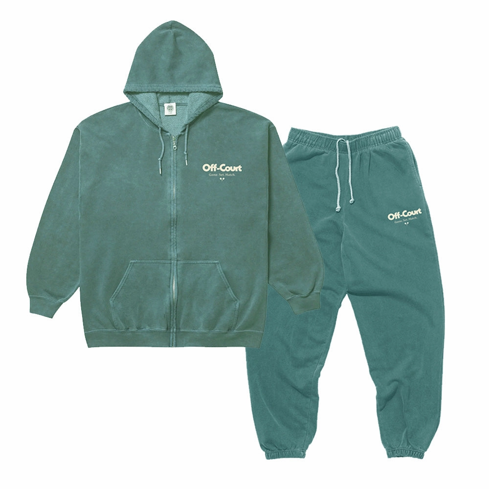 Vice 84 'Off-Court GSM' Zip Up Hoodie & Jogger Set - Vintage Washed Forest Soft Apparel Nordic style