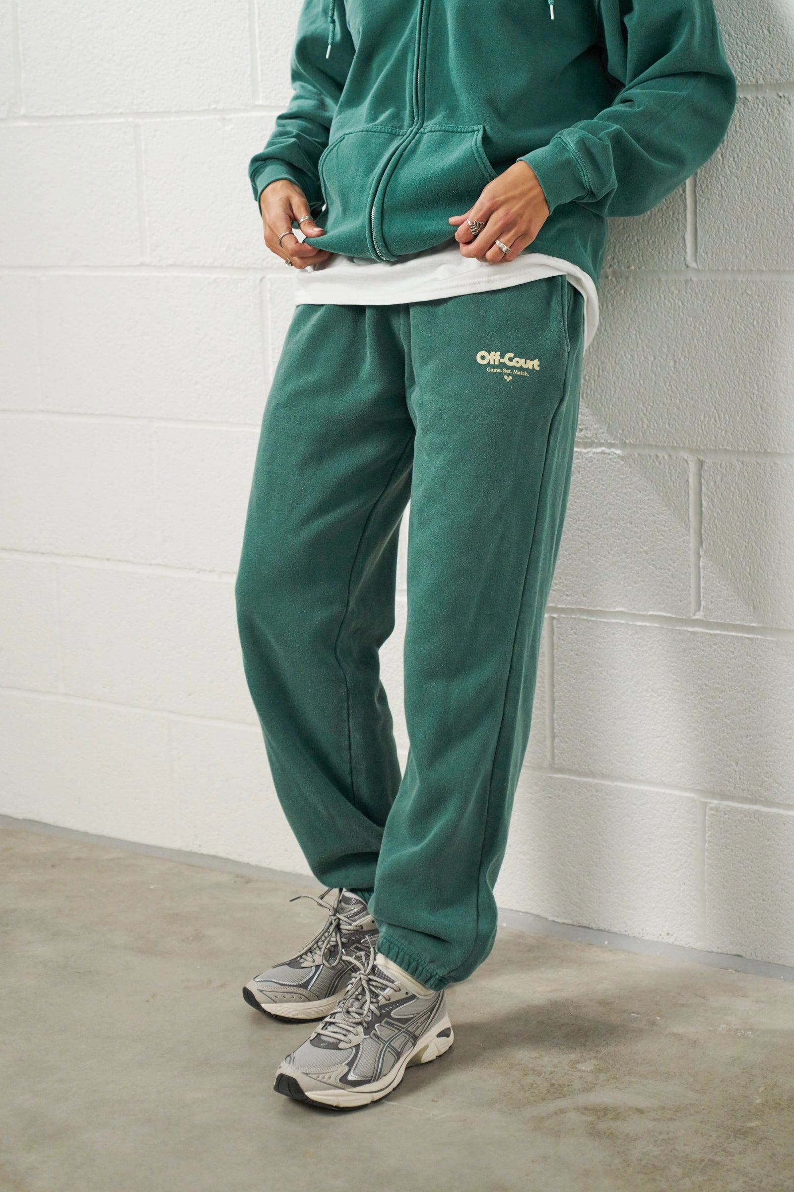 Vice 84 'Off-Court GSM' Zip Up Hoodie & Jogger Set - Vintage Washed Forest Ergonomic Cut Bobcat like