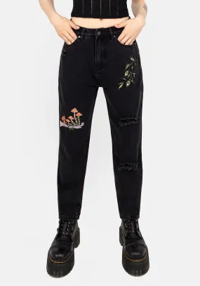 Swamplife Frog Embroidered Distressed Mom Jeans Plain Favorite Casual Friday Versatile