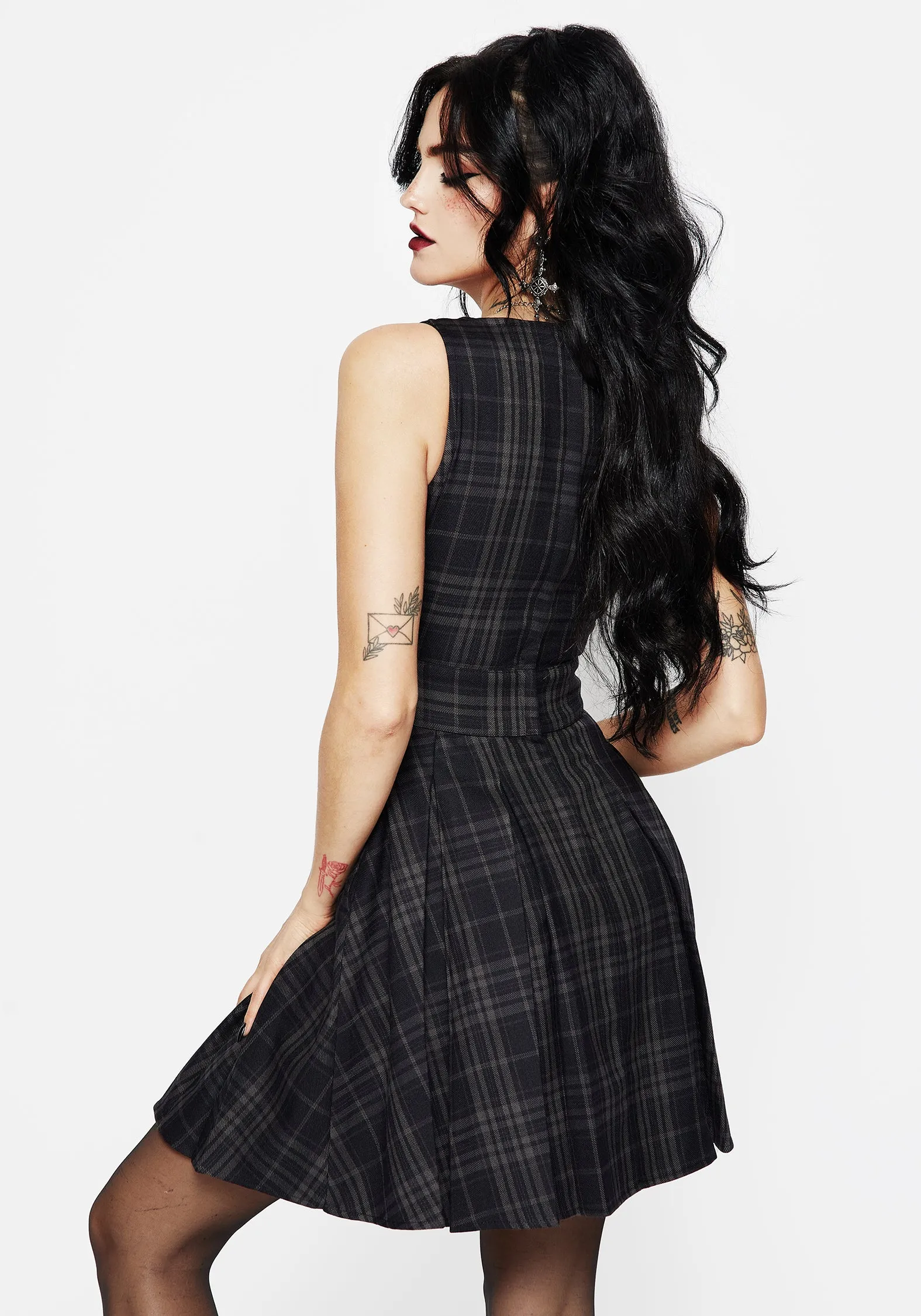 Reckless Check Mini Pinafore Dress AntiFrayEdging