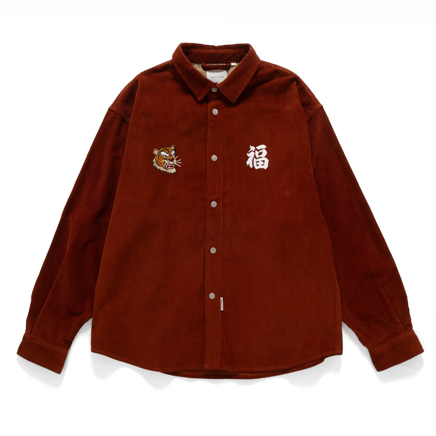 (ST432) Tiger Embroidery Corduroy Shirt Moisture Wicking Layer Camouflage Print