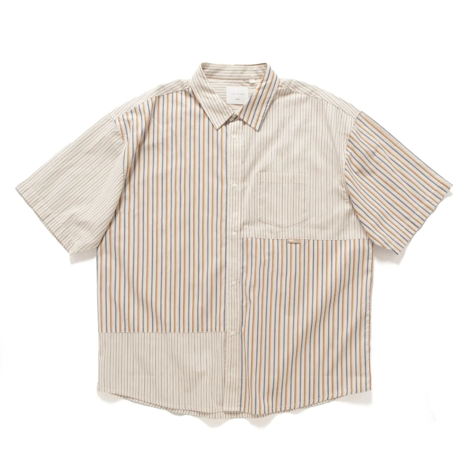 (ST451) Stripe Patchwork Short Sleeve Shirt Anti Static Fabric mix and match
