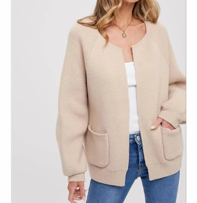 Plush Inner Lining Stacie Open Front Cardigan In Taupe